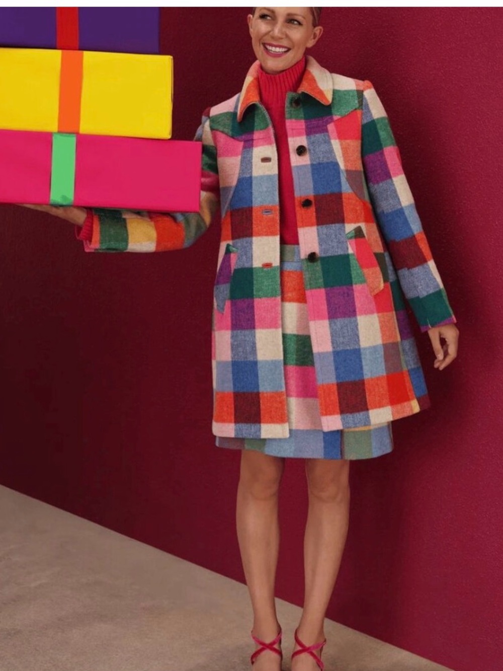 THE SET! Boden Colorful Wool Check Coat & Skirt Set